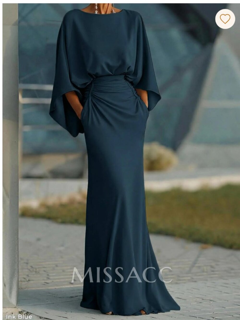 Missacc Peacock Blue Satin Dress with Pockets